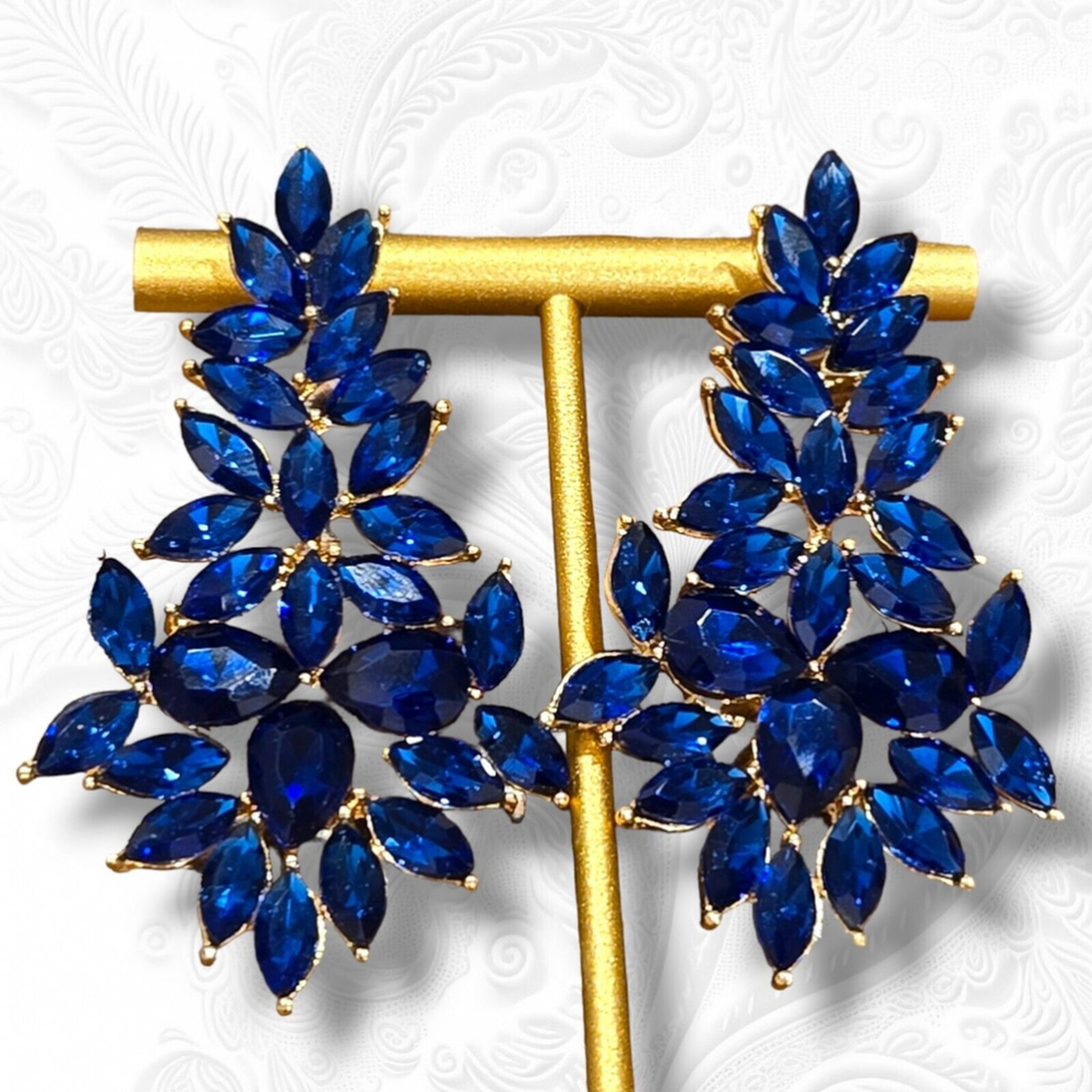 Rhinestone Chandelier Earrings Crystal 2.9 inch Blue